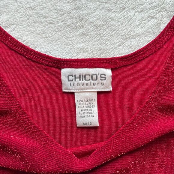 Vintage Chico's Tank Top \ 90s Textured Red Tank Top with Gold Glitter - Picture 2 of 7